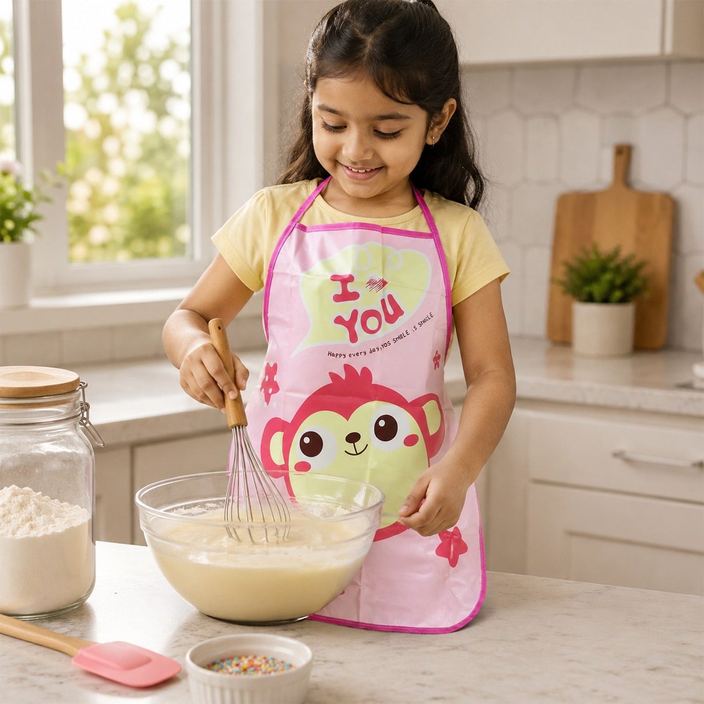 Waterproof Kids Kitchen Apron With Cute Cartoon Print And Adjustable Ties (1 Pc)