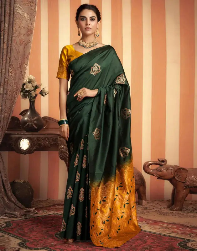 Silk Saree  The Royal Green Golden Elegance Collection