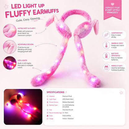 Led Light Soft Plush Winter Earmuffs With Cute Bunny Ears  Long Tails (1 Piece)