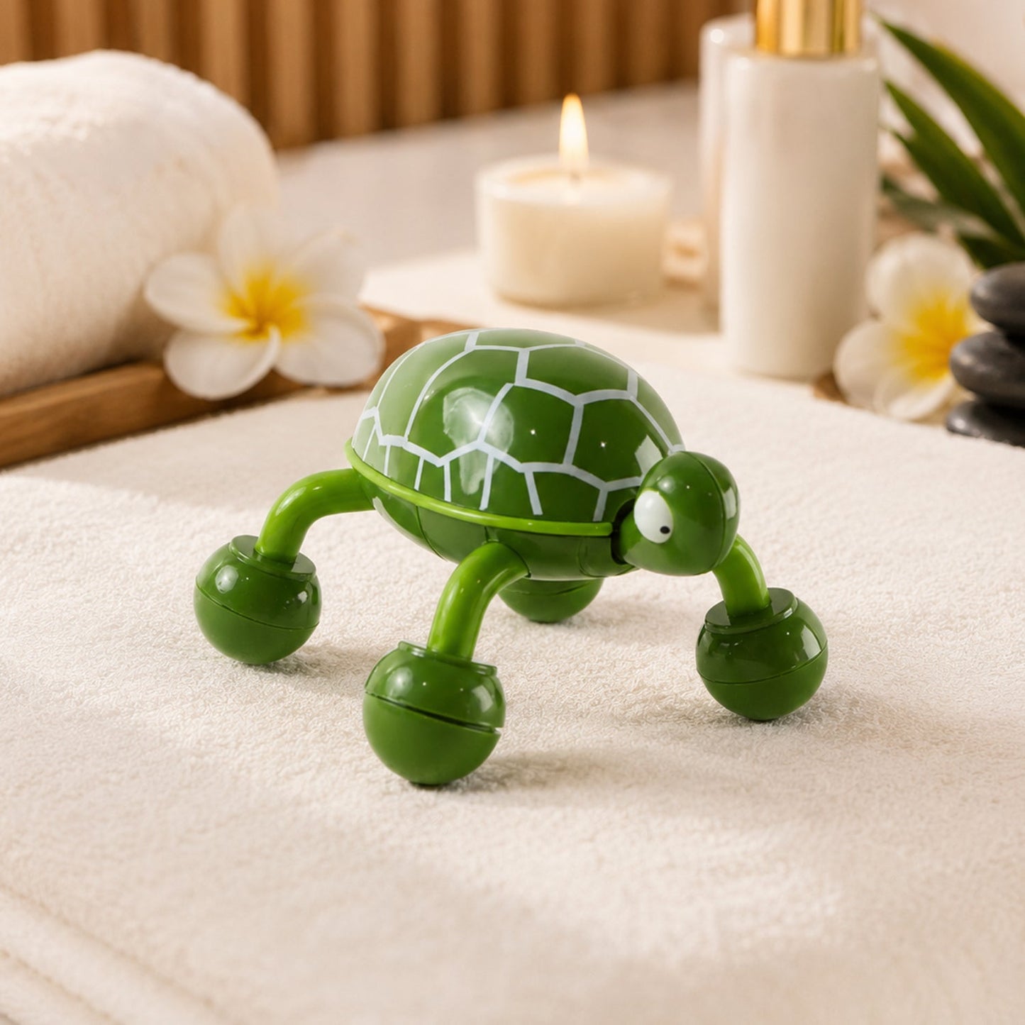 Green Plastic Turtle Shape Four Wheel Handheld Body Massage Roller Tool (1 Pc)