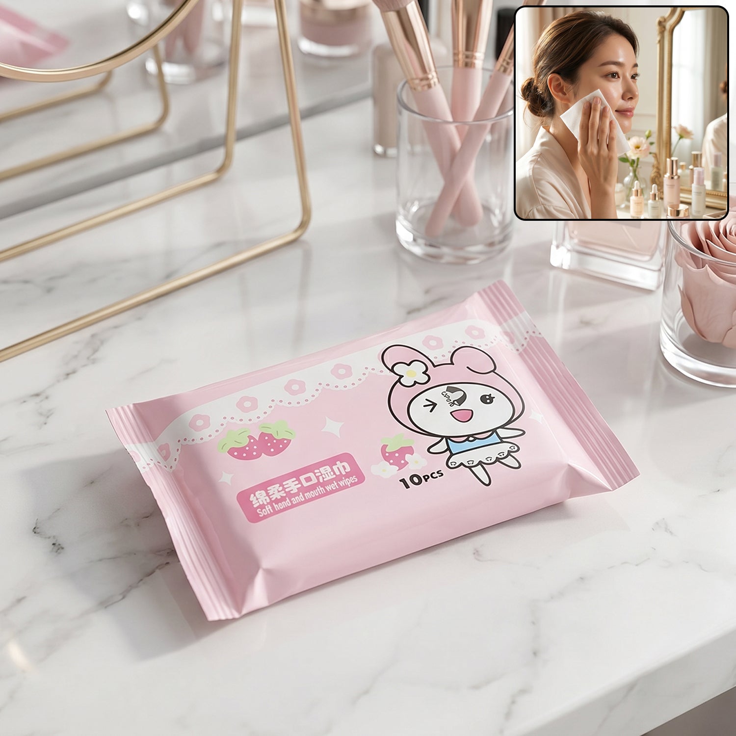Cartoon Printed Soft Wet Wipes Pack 10 Pc (1 Pack X 10 Pc)