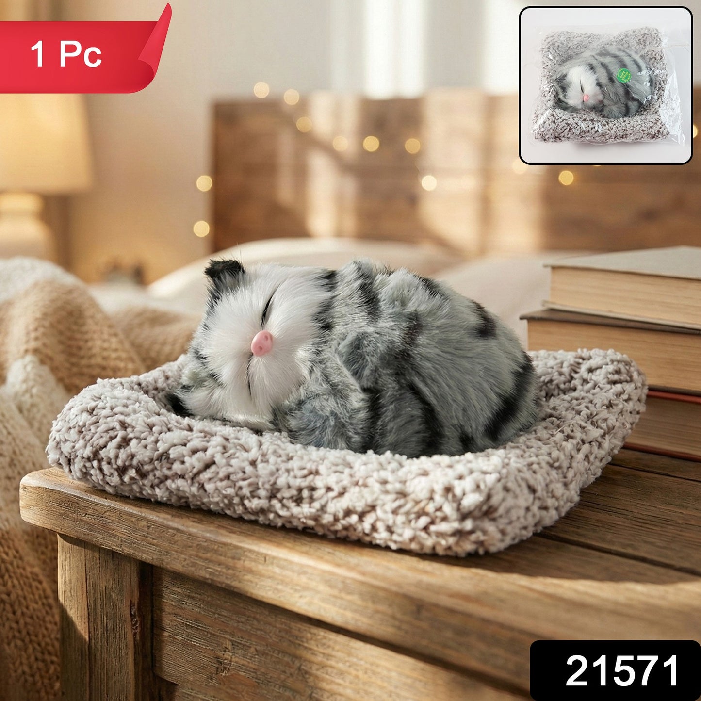 Soft Plush Cute Closed-eye Cat Car Dashboard Showpiece Toy (1 Pc)