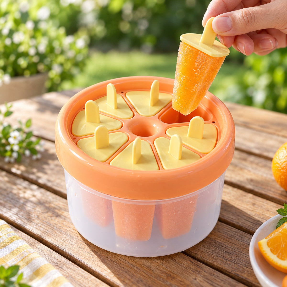 Wukusy plastic round ice cream candy mold with reusable sticks, 8-cavity set for making frozen pops and treats