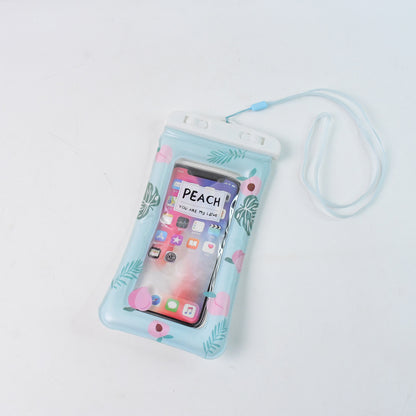 Waterproof peach transparent mobile pouch with neck strap by Wukusy, designed to protect smartphones from water and dust.