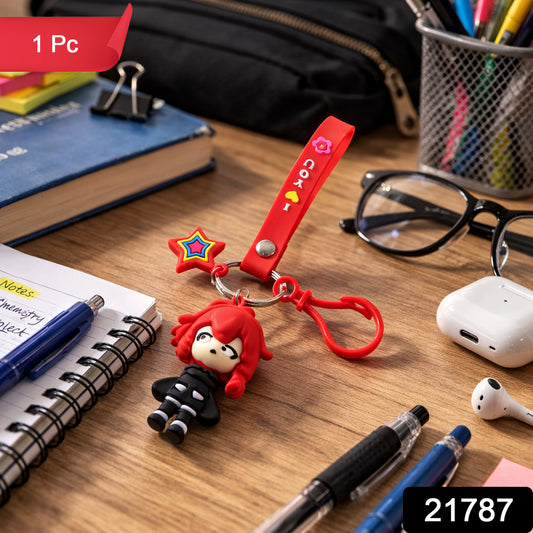 Cute Cartoon Girl Character Keychain With Strap And Decorative Charm (1 Pc)