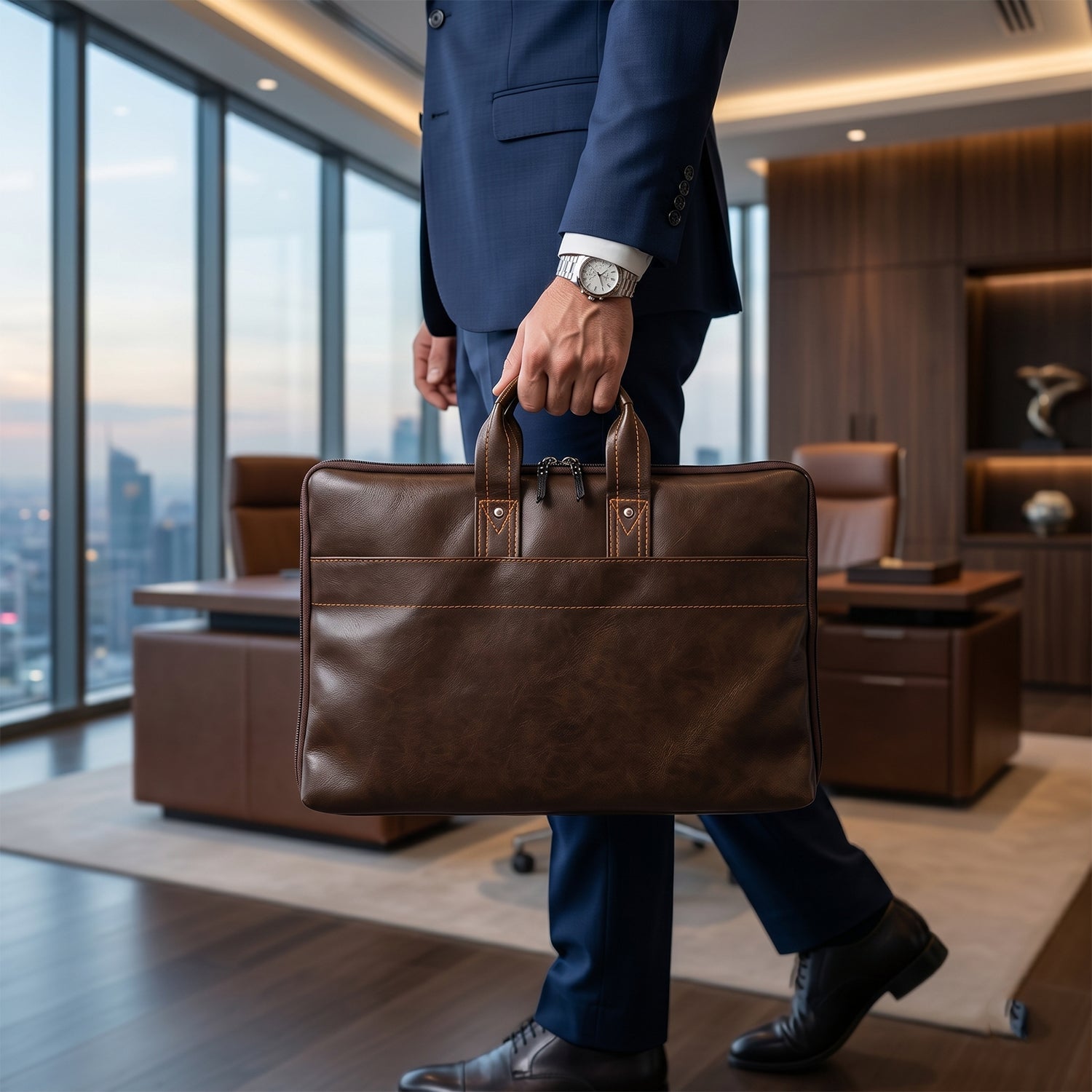 Leather Laptop Bag  Stylish  Durable Office Briefcase