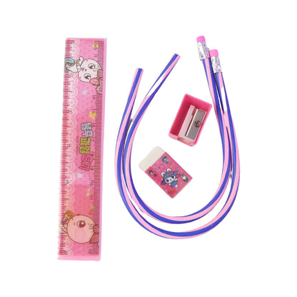 Kids School Stationery Kit  5 In 1 Cute Cartoon Set With Flexible Pencils
