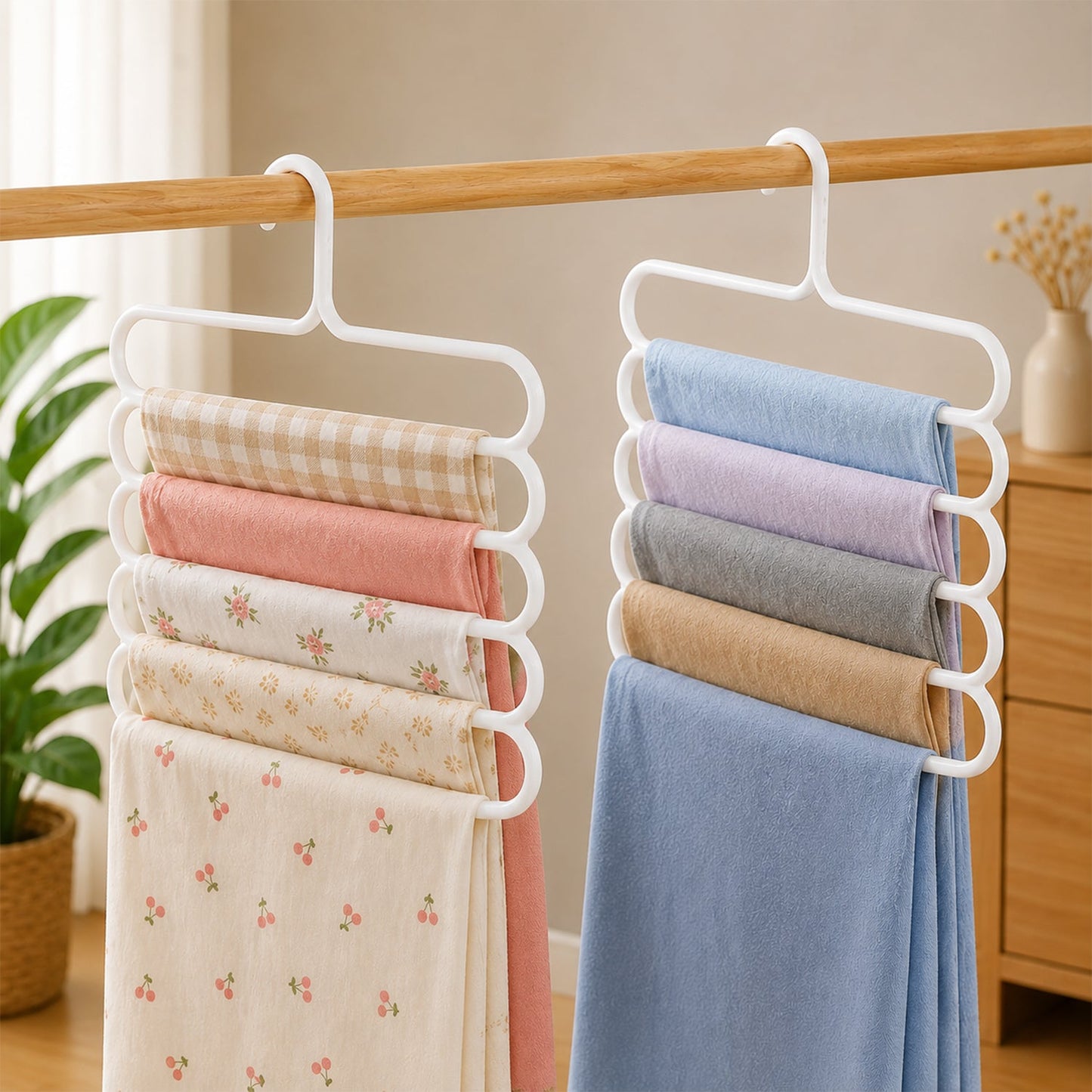 Large 5 In 1 Plastic Multipurpose Clothes Hanger For Scarves  Trousers (1 Pc)