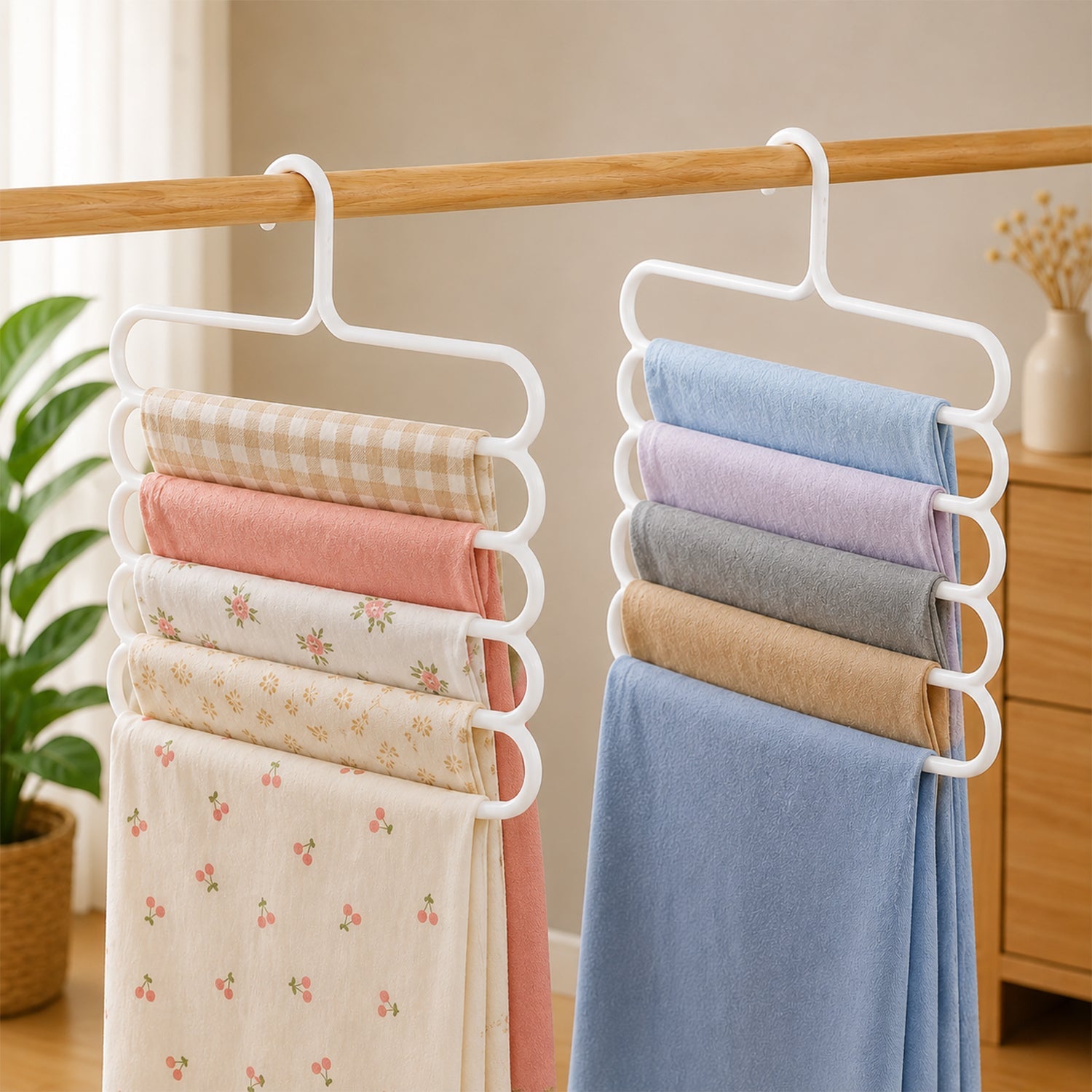 Large 5 In 1 Plastic Multipurpose Clothes Hanger For Scarves  Trousers (1 Pc)