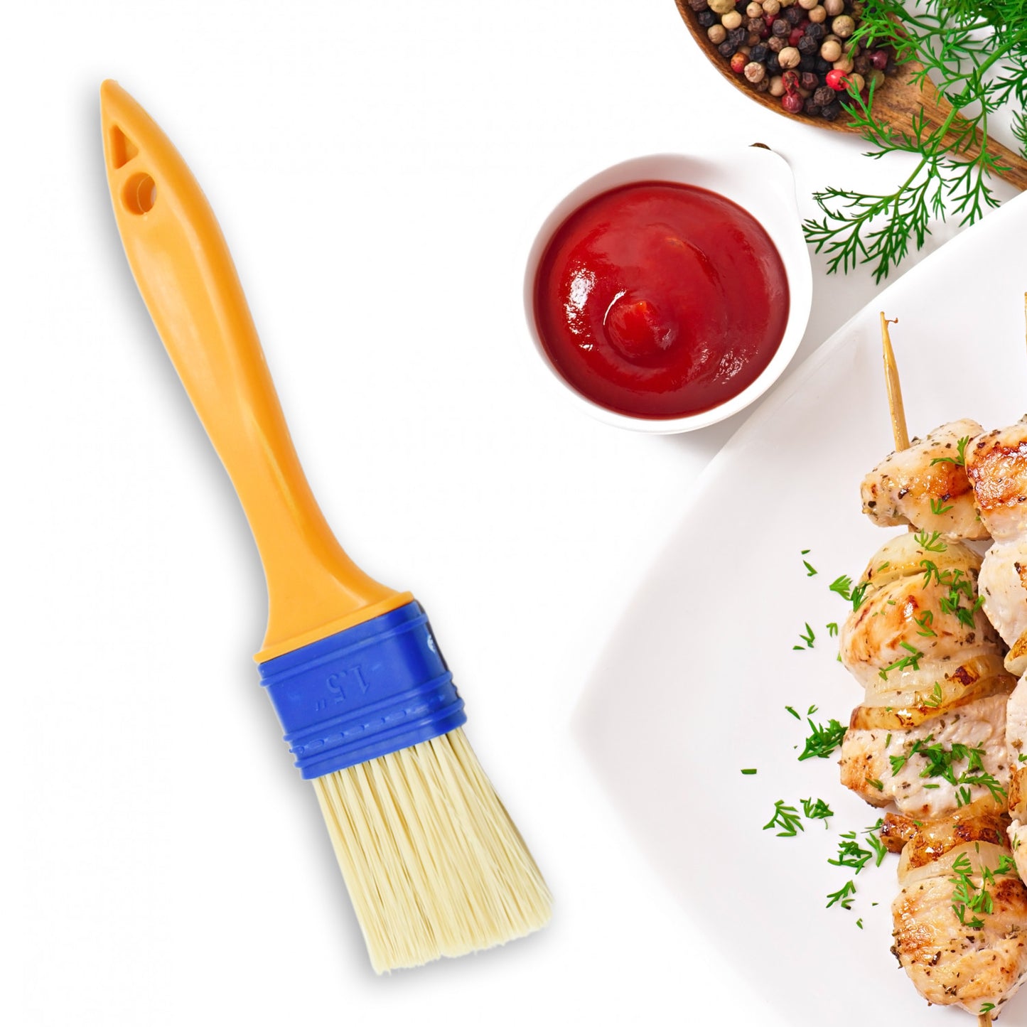 Wukusy 8721 multifunction basting brush set with two dishwasher-safe pastry brushes for baking, cooking, and grilling.