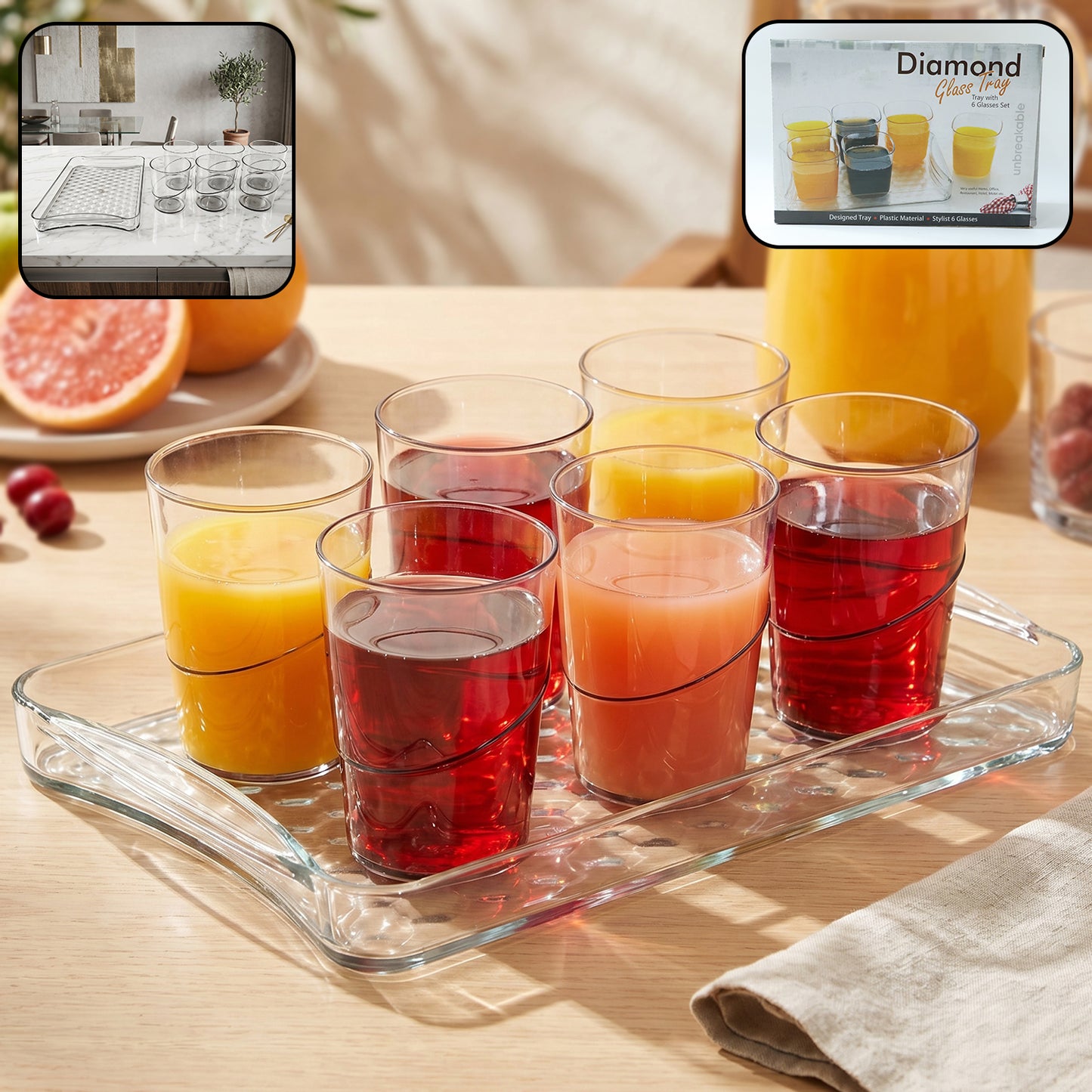 Premium Glass Serving Set (6 Glass With 1 Tray)