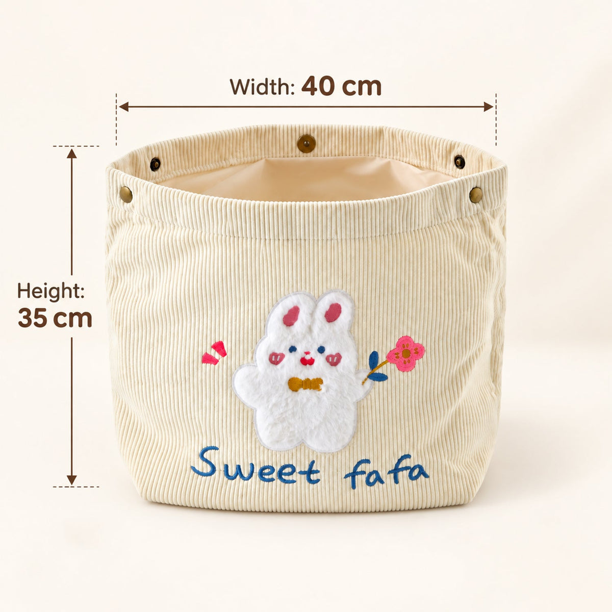 Foldable fabric storage basket by Wukusy with snap closure, suitable for toys, clothes, and home organization.