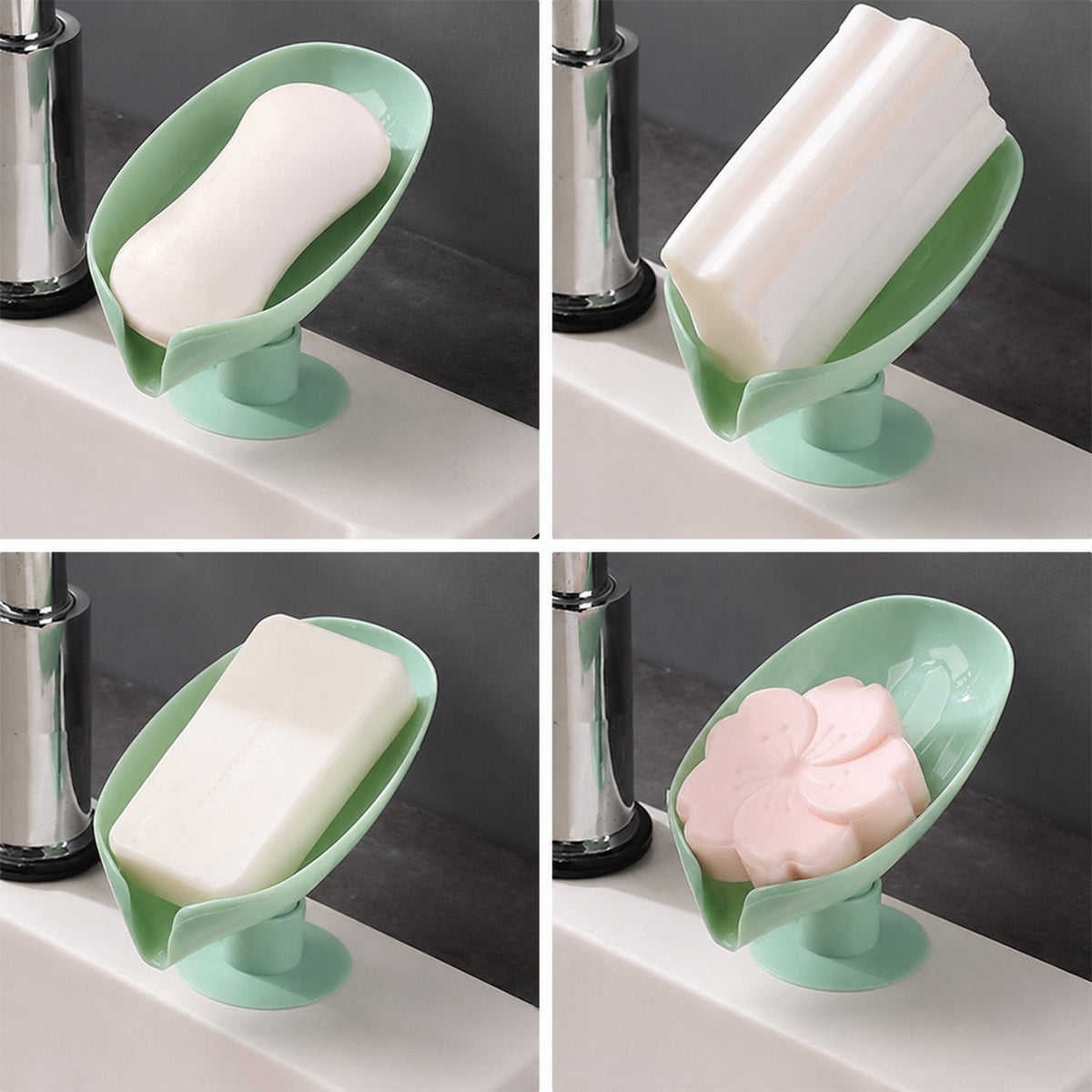 Plastic Leaf Suction Cup Soap Holder  Wall-mounted Bathroom Organizer