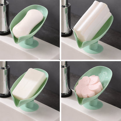Plastic Leaf Suction Cup Soap Holder  Wall-mounted Bathroom Organizer