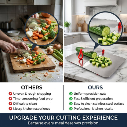 Stainless steel Wukusy multipurpose chopping board with hygienic and durable design for kitchen use.