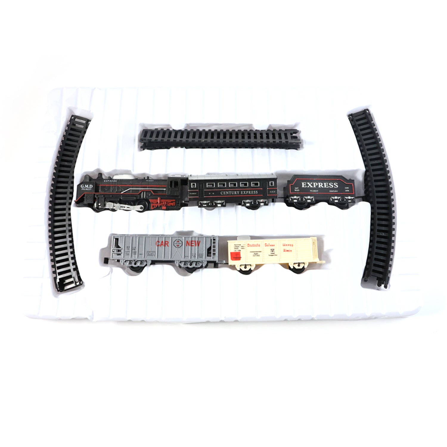 Wukusy battery-operated toy train set with colorful track for kids, featuring a detailed train and track layout.