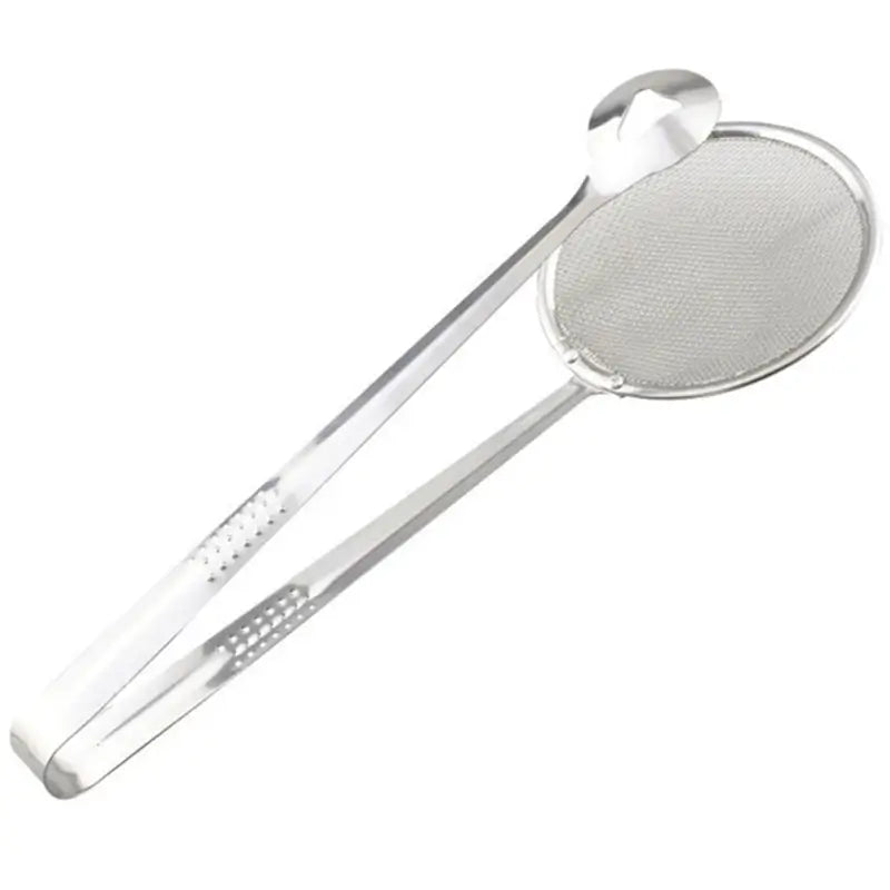 2-in-1 Stainless Steel Fry Tool Filter Spoon Strainer with Clip - Oil Frying BBQ Filter Mesh Strainer