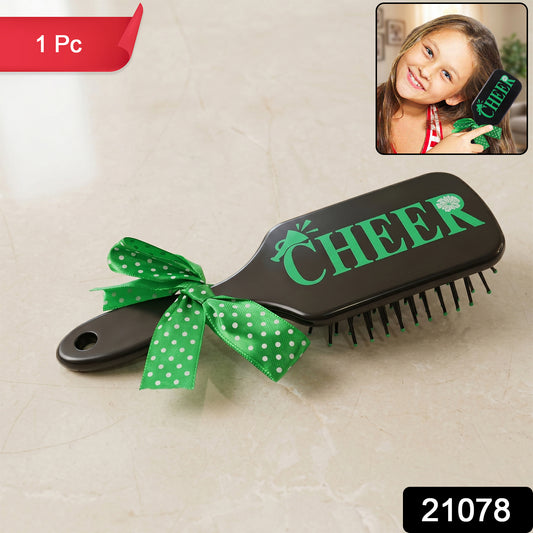 Kids Printed Hair Brush With Cute Ribbon Bow Handle Detangling Hair Comb (1 Pc)