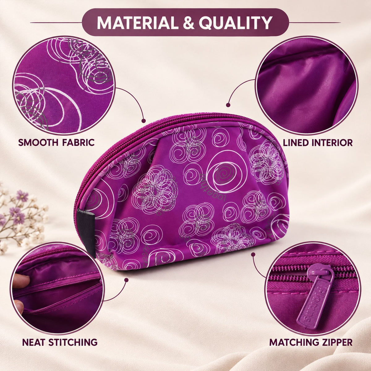 Wukusy floral cosmetic zipper pouch with attached mirror for travel storage, 20x11 cm, featuring colorful floral design and compact size.