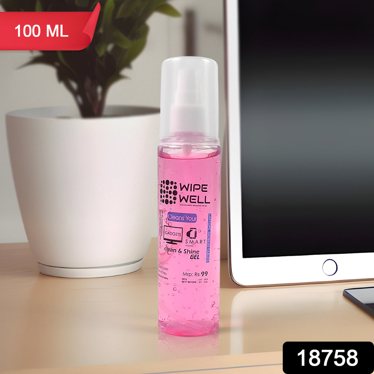 Wukusy Liquid Gadget Gel cleaner in a 100ml bottle for mobile and laptop screens, designed for home improvement cleaning.