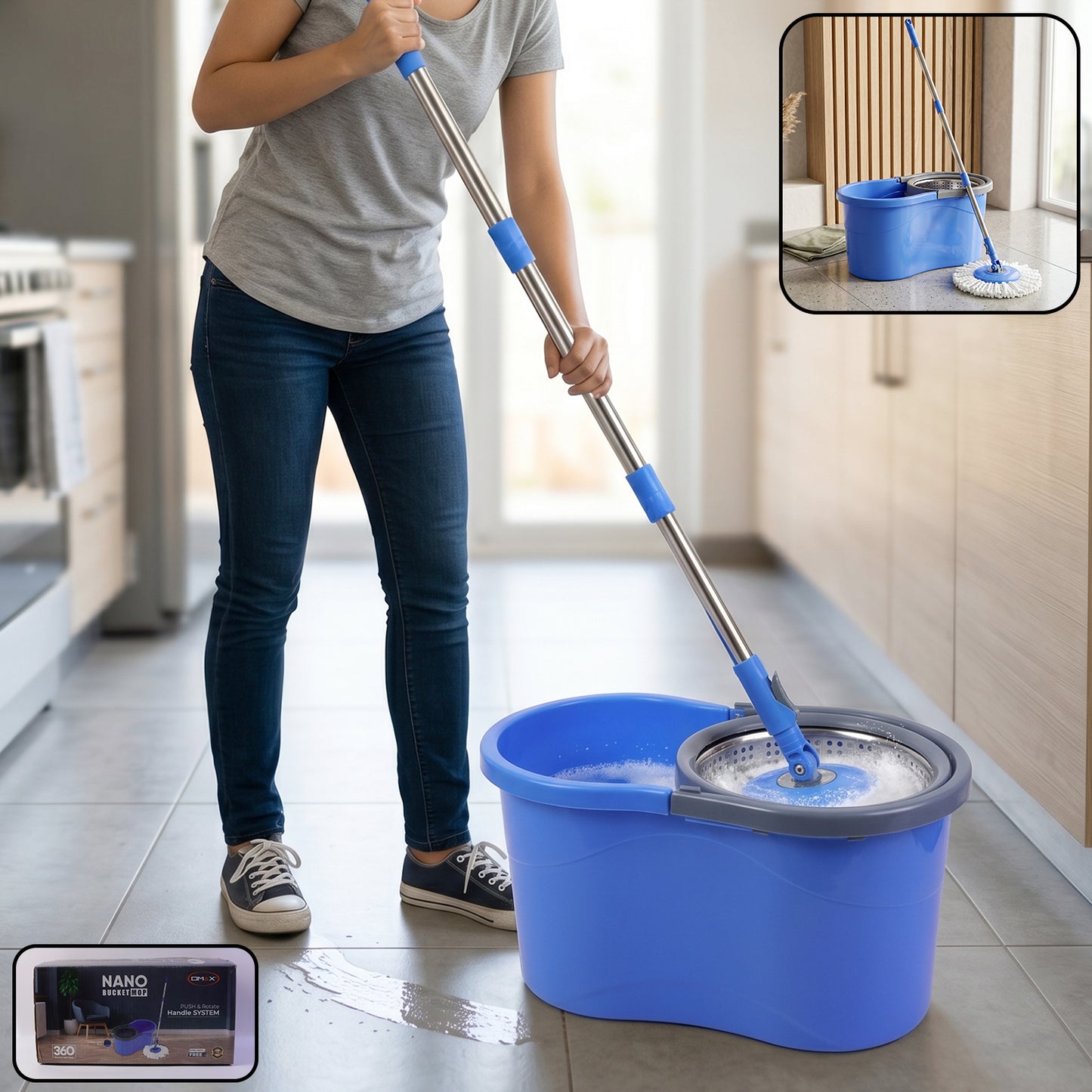 360 Degree Spin Mop Set With Bucket (1 Set 130 Cm Handle)