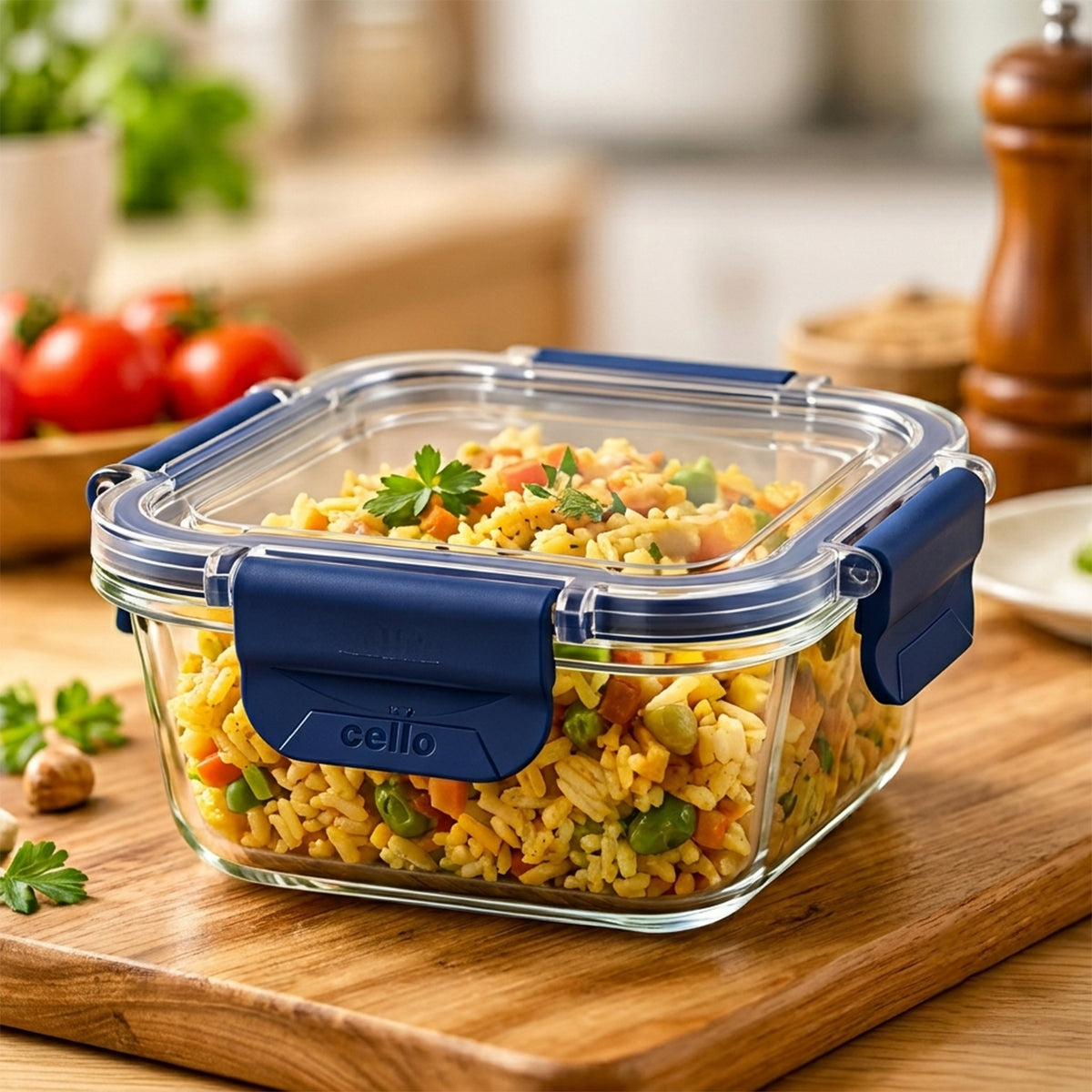 Wukusy 320ml square glass food storage container with Smart Lock lid