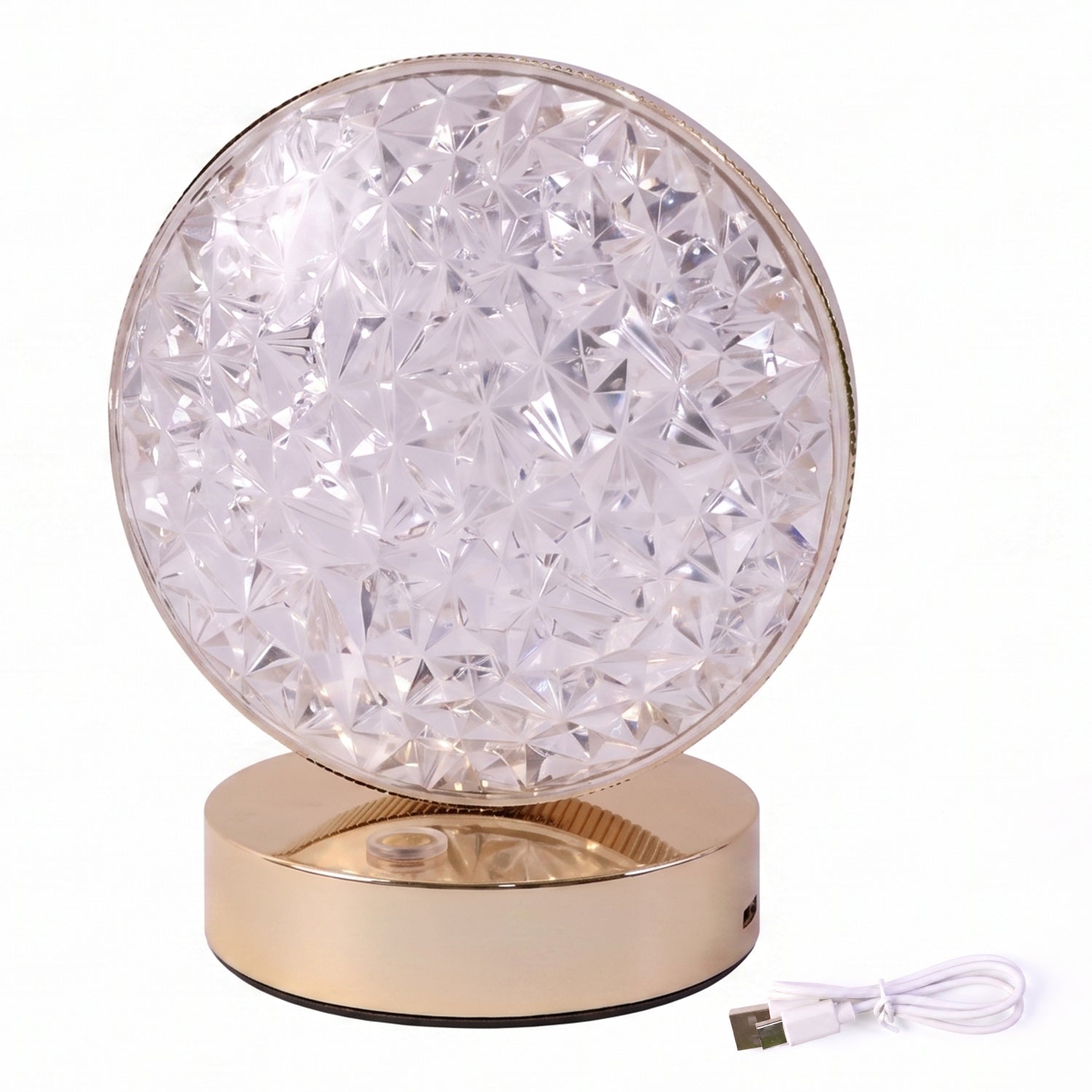 Round Crystal Led Table Lamp Usb Rechargeable Touch Bedside Night Lamp (1 Pc)