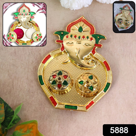 Decorative Ganesh design Kumkum box from Wukusy, featuring intricate artwork, ideal for home decor and religious rituals.