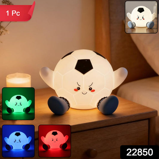 Silicone soccer ball night light by Wukusy, glowing softly with a playful soccer ball design, perfect for kids' room decor.