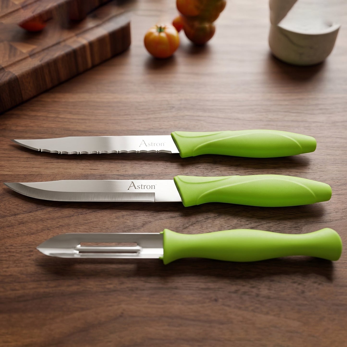 Premium Popular Stainless Steel Kitchen Knife And Peeler Combo Set (3 Pc)