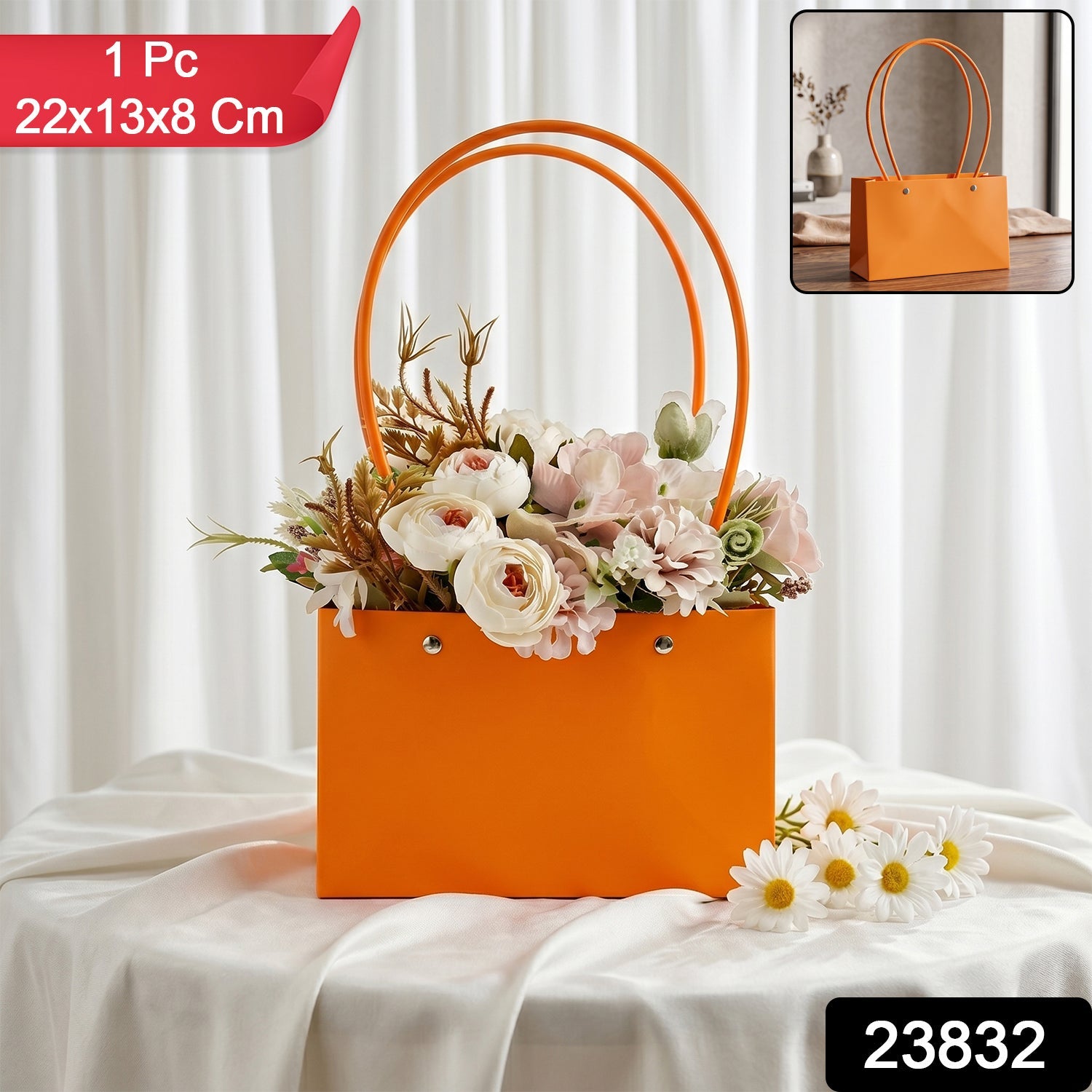 Wukusy foldable flower packaging bag with handle, designed for bouquets and gift wrapping, shown in natural light.