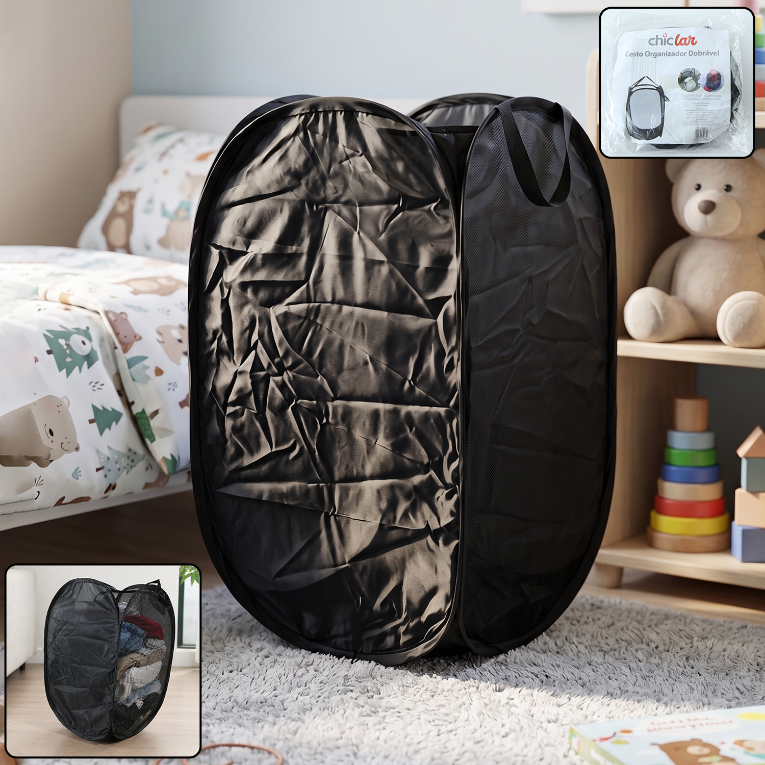 Premium Foldable Laundry Basket Solid Fabric Clothes Hamper (1 Pc 37x37x60cm)