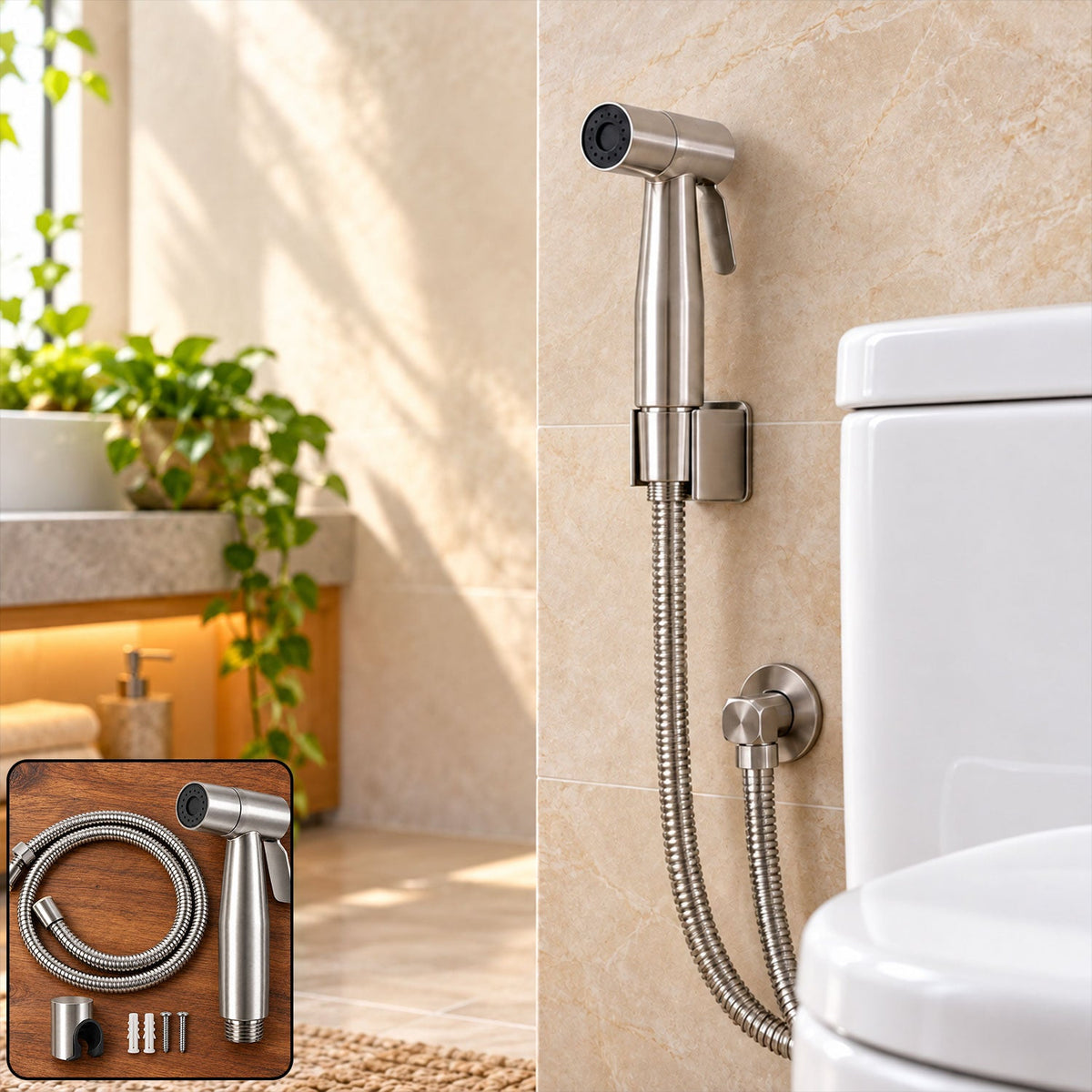 Wukusy handheld health faucet toilet jet spray with hose and wall holder, bathroom fixture for cleaning purposes