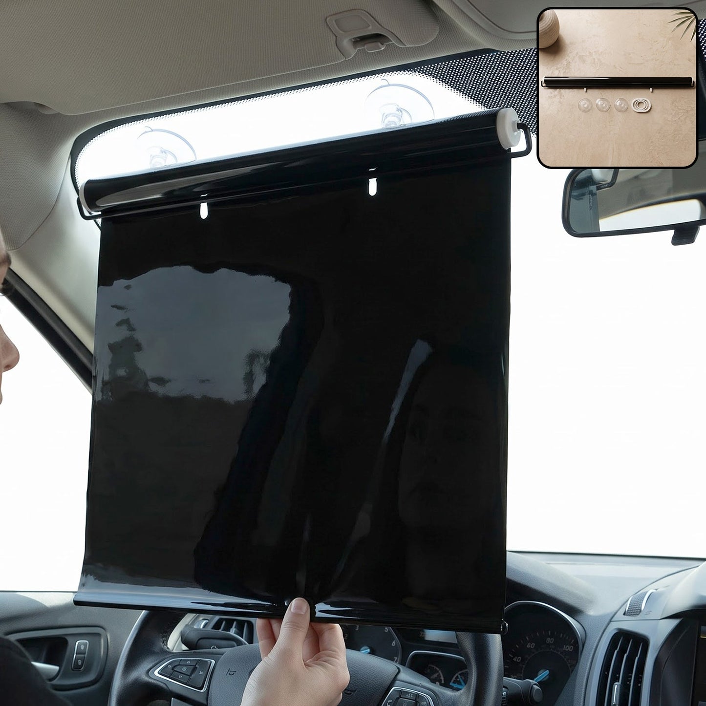 Retractable Car Windshield Sun Shade Curtain With Suction Cup Mounting (1 Set)