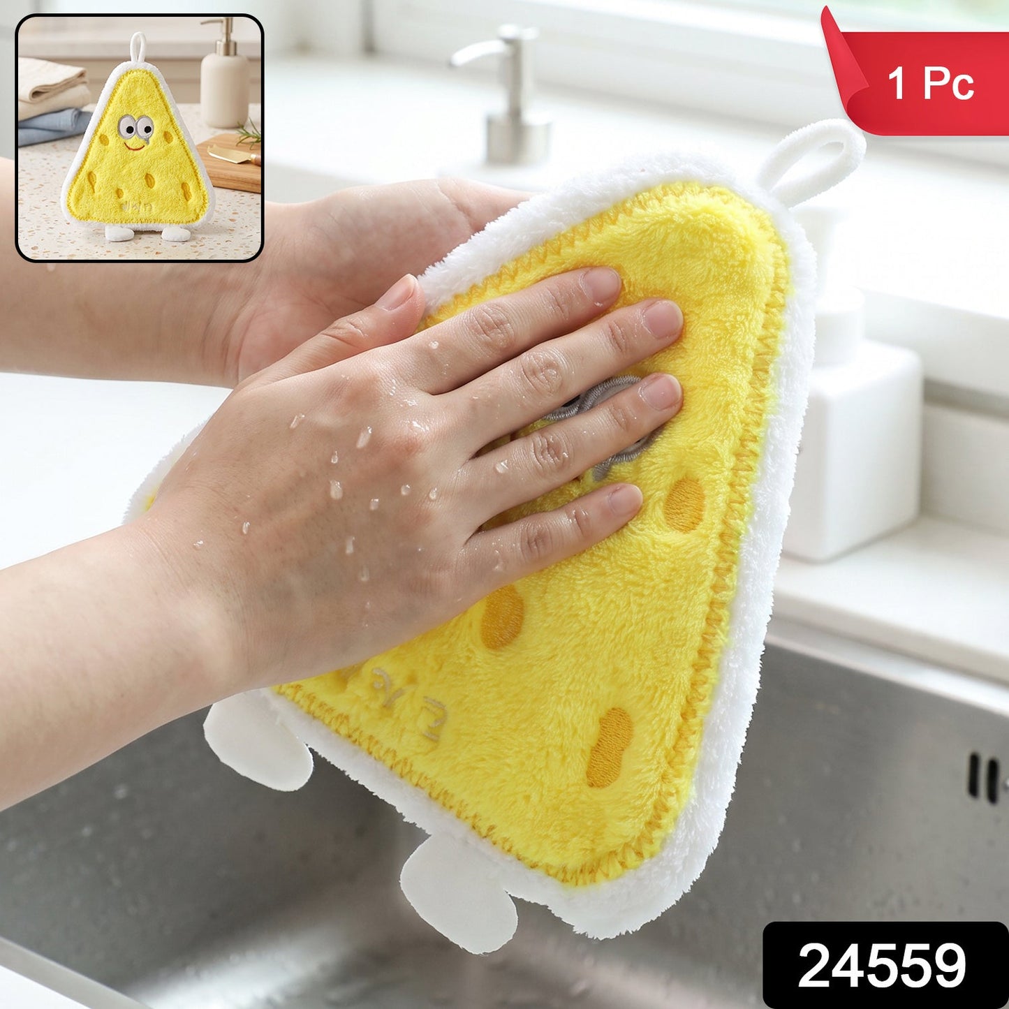 Wukusy cartoon microfiber hanging hand towel with quick-dry kitchen wipe cloth hanging on a hook, colorful and soft fabric.