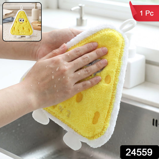 Wukusy cartoon microfiber hanging hand towel with quick-dry kitchen wipe cloth hanging on a hook, colorful and soft fabric.