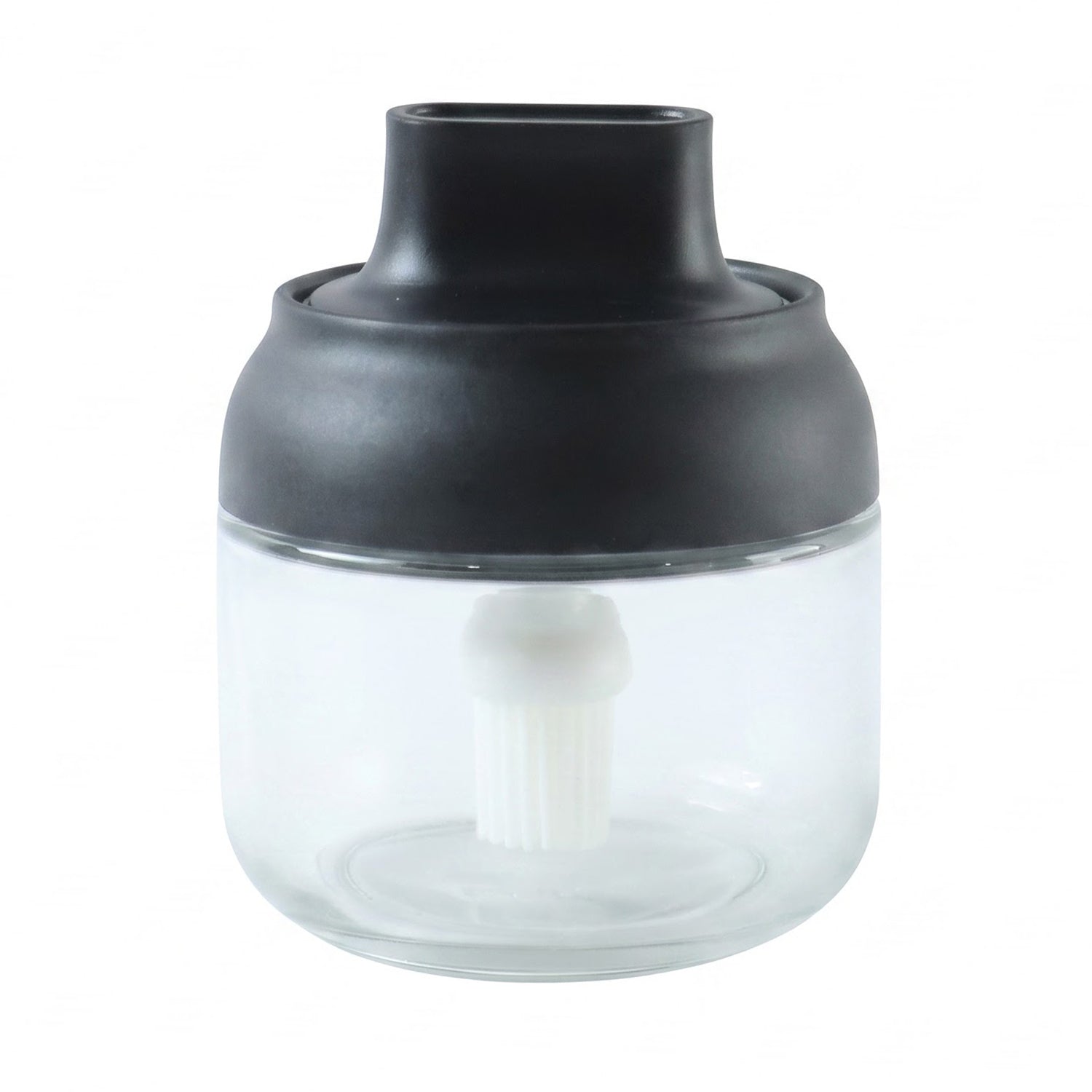 Round Glass Jar Oil Dispenser With Brush 280 Ml For Cooking And Kitchen Use (1 Pc)