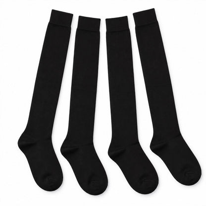 Pair of Wukusy long soft stretchable over-the-knee socks in black and gray, ideal for casual wear and stylish everyday comfort