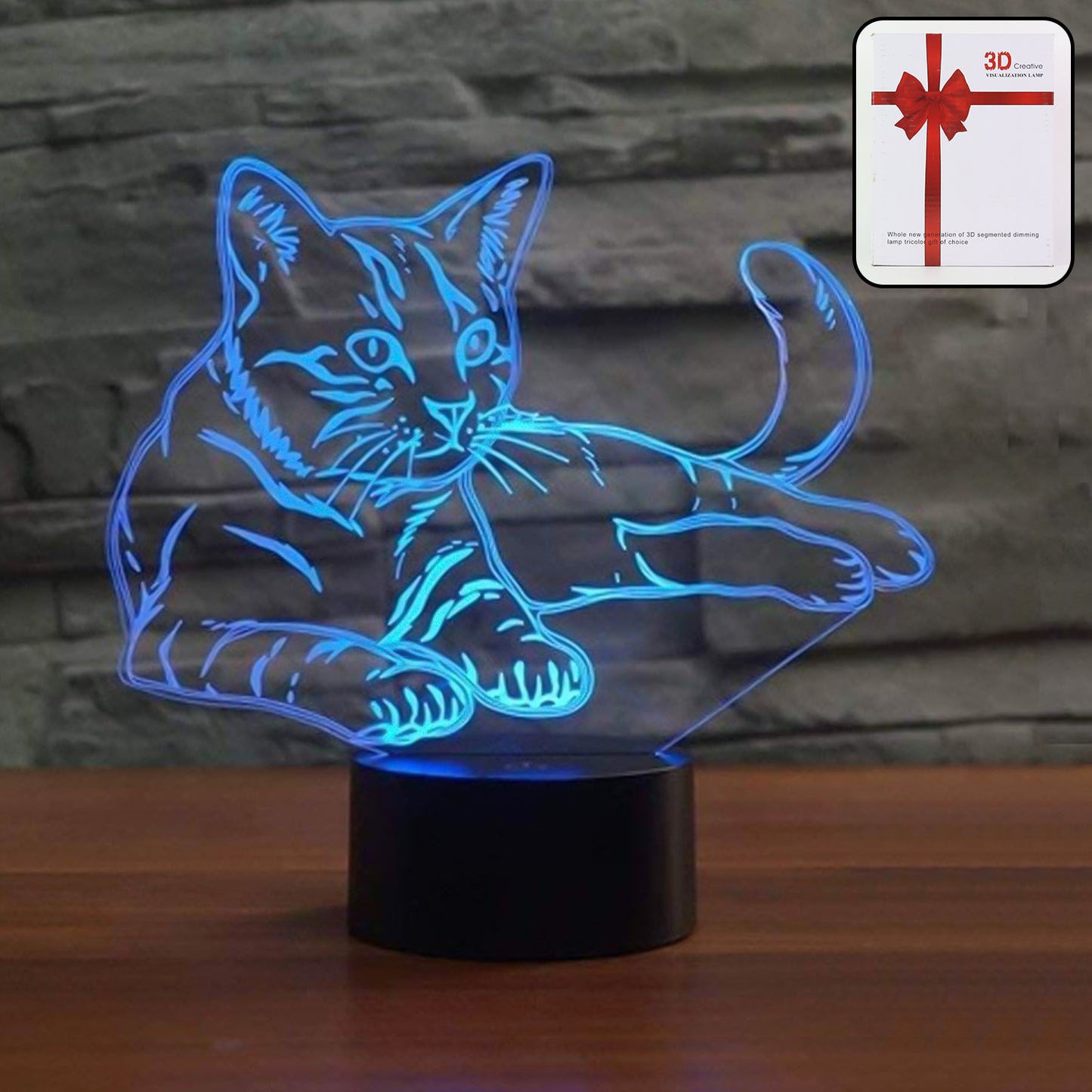 3d Illusion Multicolor Changing Led Night Lamp With Cat Design