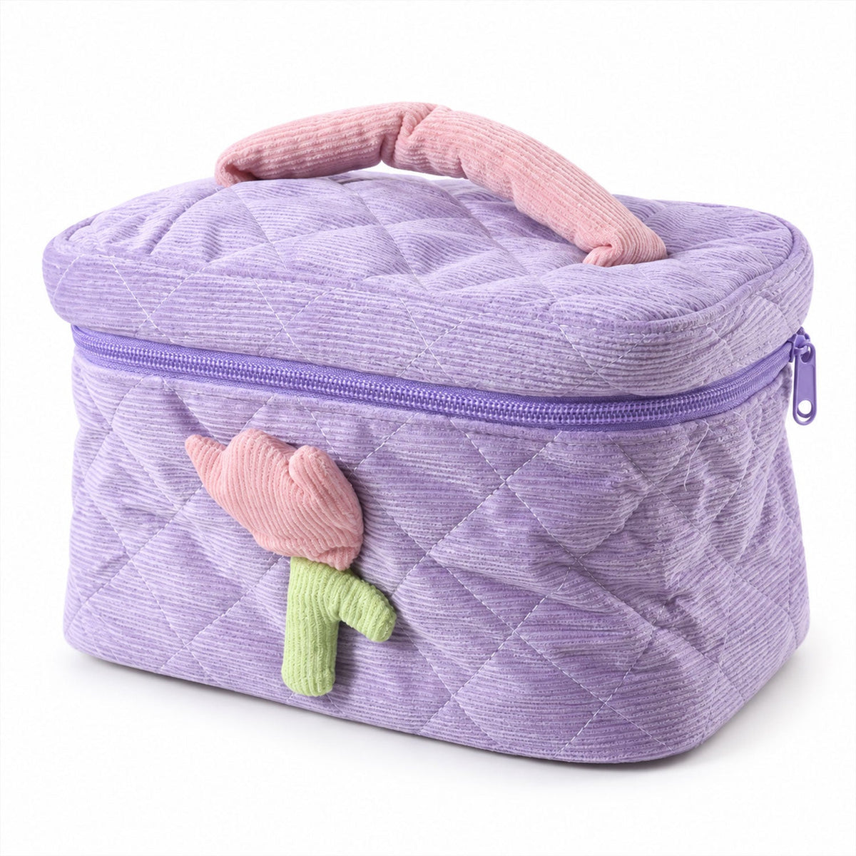 Wukusy reusable quilted bento bag with handle and storage pockets, 21x15 cm, for lunch or snacks, in a quilted fabric design.