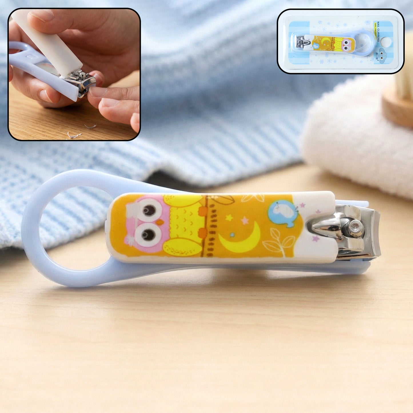 Wukusy cute cartoon owl baby nail clipper with colorful handle and owl design for gentle nail trimming.