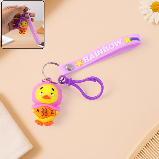 Cute cartoon duck keychain by Wukusy featuring a colorful, adorable duck design with a metal keyring attachment.