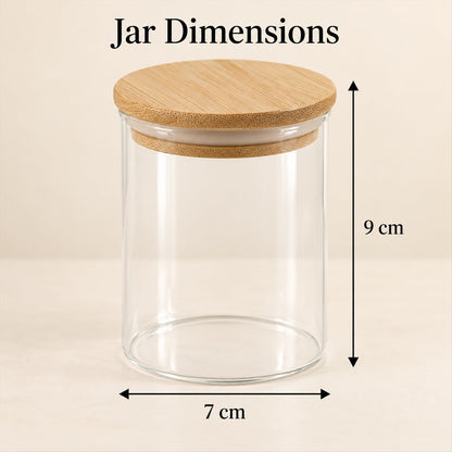 Set of three Wukusy glass storage jars with bamboo lids, ideal for kitchen dry fruits and pantry organization.