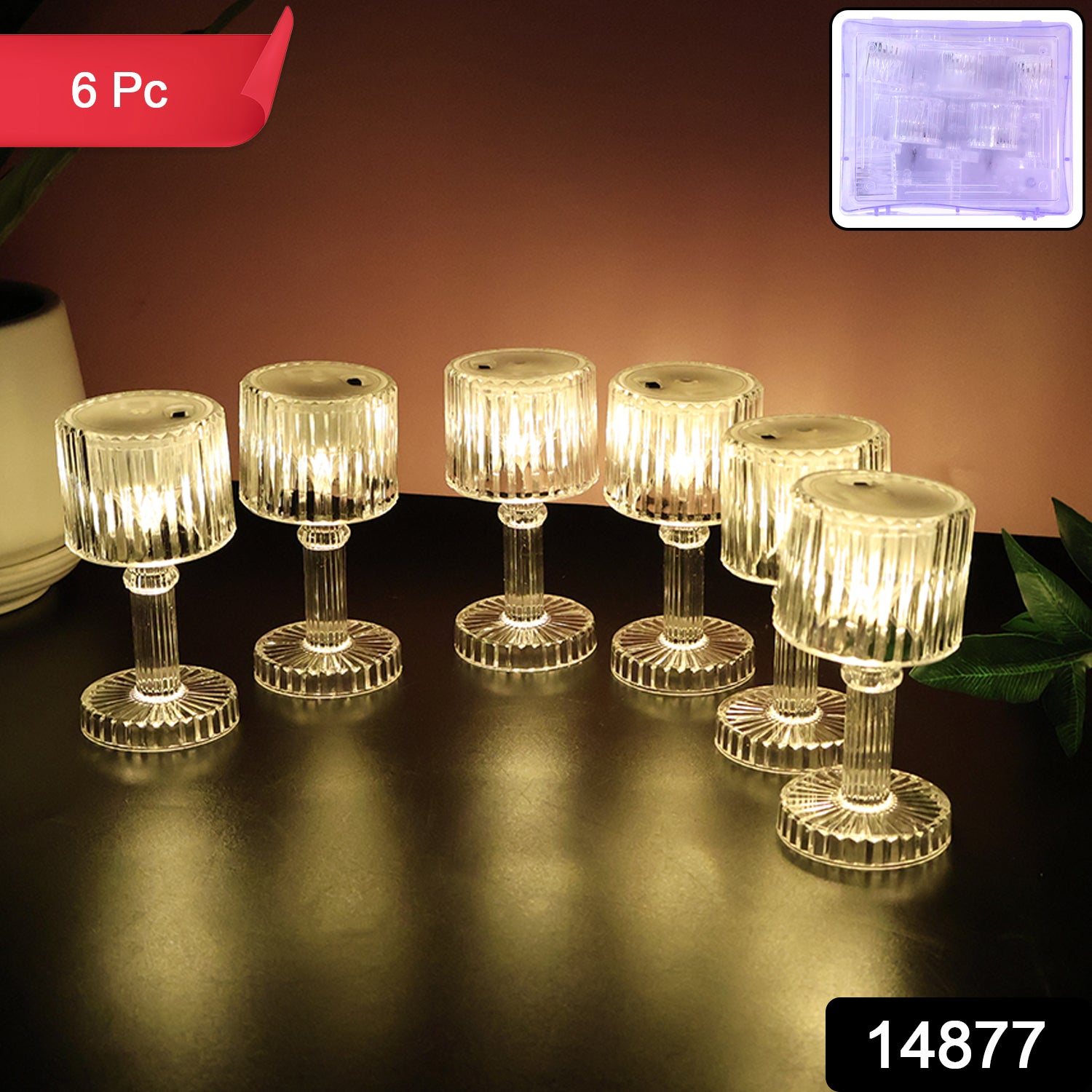 Set of 6 Wukusy LED crystal-effect table lamps for home decor, featuring elegant design with sparkling crystal-like accents.