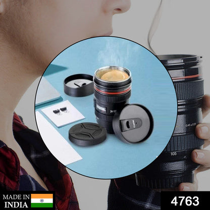 Wukusy stainless steel coffee mug designed to look like a plastic camera lens, durable kitchen tool with a sleek finish.