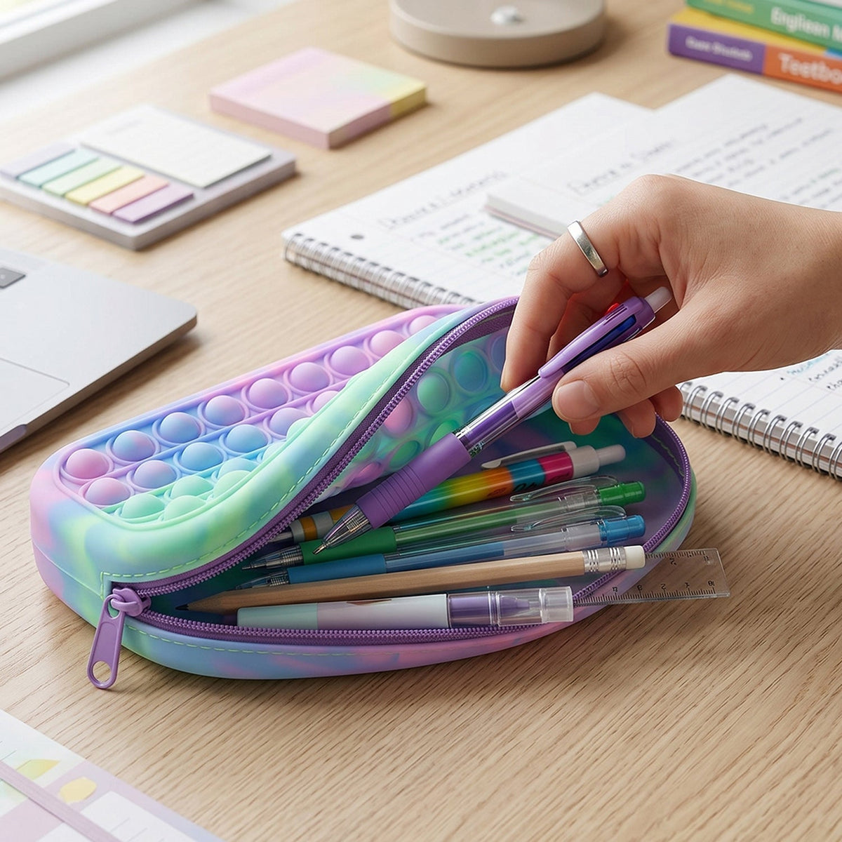 Pop It Silicone Pencil Pouch  Fun  Stress-relief Fidget Toy
