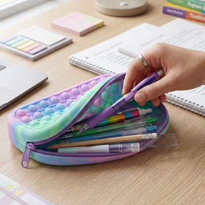 Pop It Silicone Pencil Pouch  Fun  Stress-relief Fidget Toy