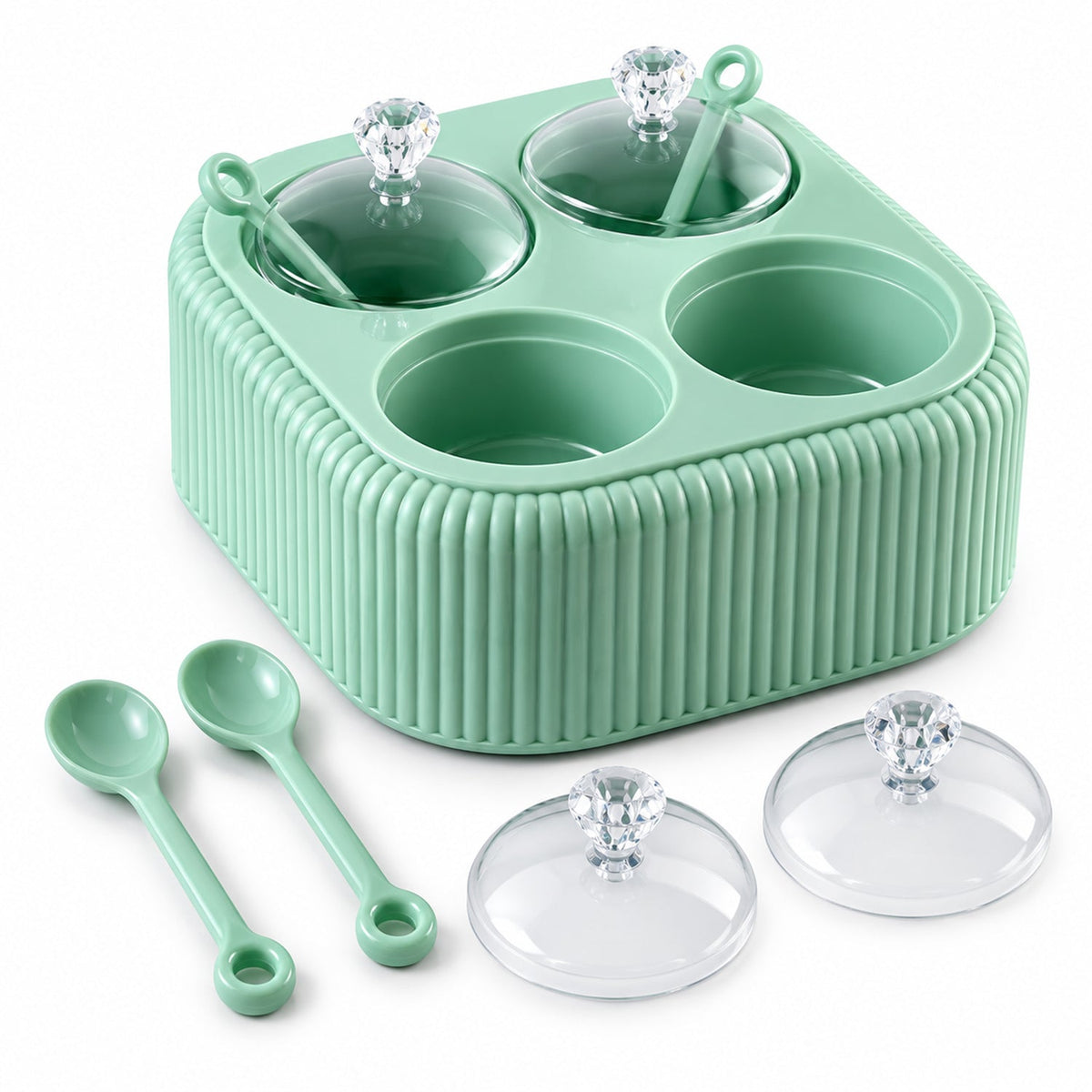 Dining Stand Jar Set With Lids And Spoons For Pickles And Snacks (4 Pc)