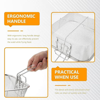 Stainless Steel Deep Fryer Basket With Long Handle (1 Pc)