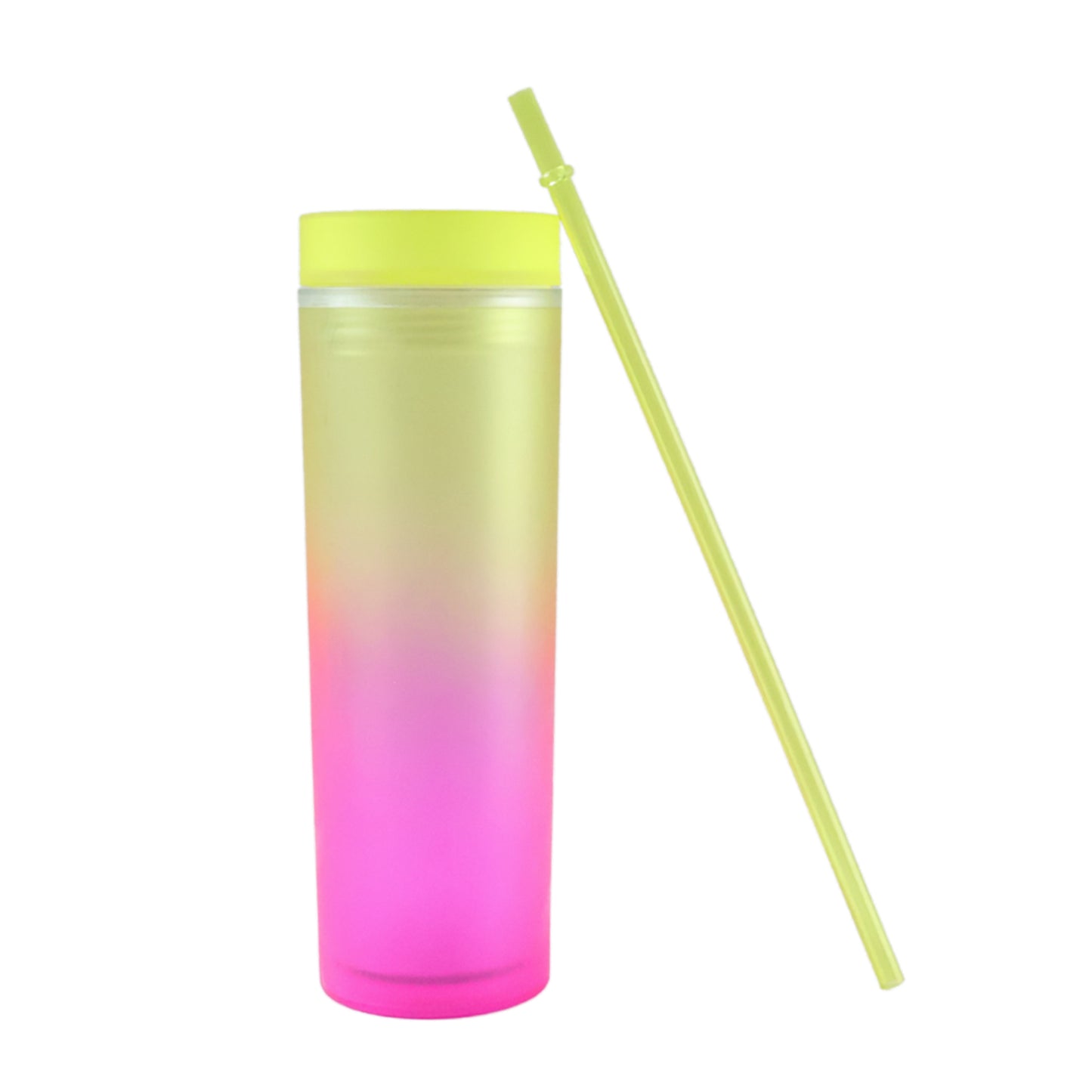 Gradient Plastic Drinking Tumbler Cup With Lid And Straw 400 Ml Approx